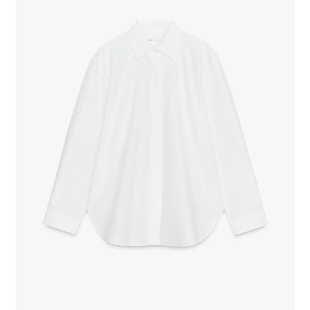 Zara Poplin White Button Down Shirt